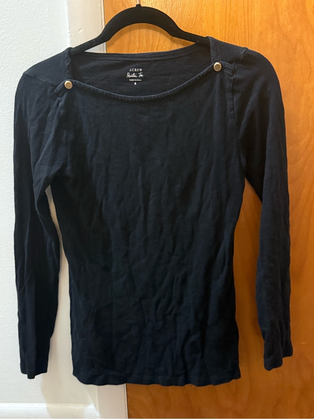 J. Crew Navy Long Sleeve Crewneck with gold Button Accents size S